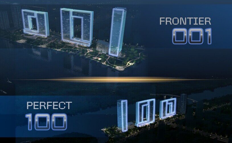Window of canton. "001” from the south – representing a pioneering beginning. “100” from the north – symbolizing completeness and achievement.