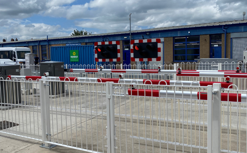 Photo of our offsite testing facility with test level crossing barriers